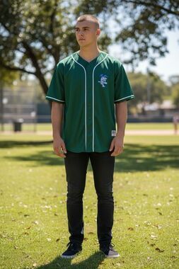 Vintage A4 Baseball Green Mash Full Button Jersey. Size L Blue Bull Sports
